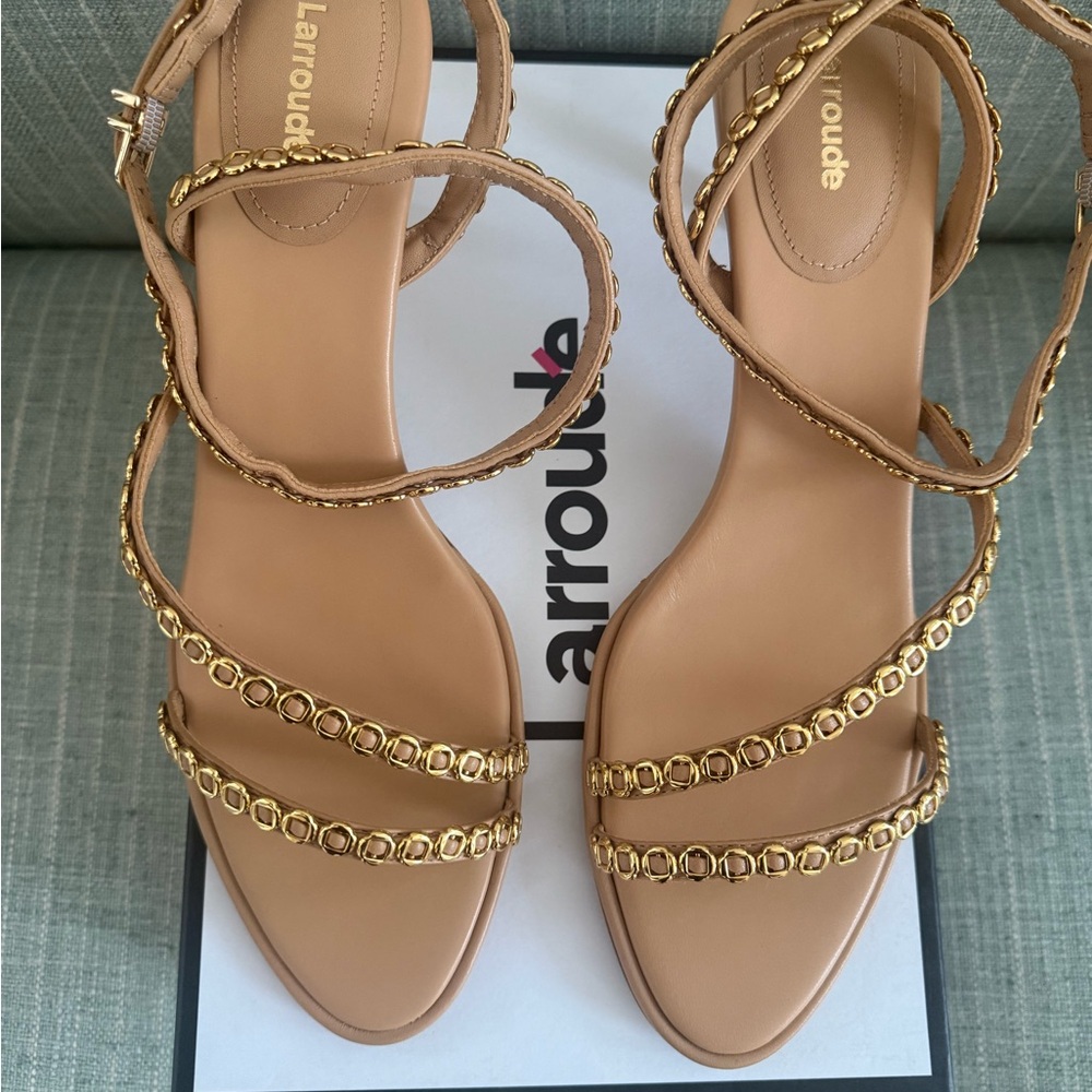 Larroude Gold-Tan Strappy Heels - Picture 7 of 10